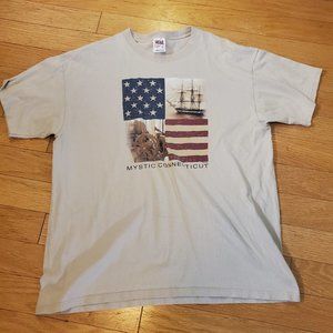 Vintage Mystic Connecticut CT T-Shirt Sz XL Beige Ship USA Travel Souvenir